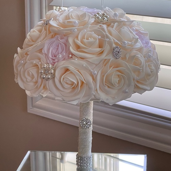 Brooch Bouquet Cream & Pink 8”